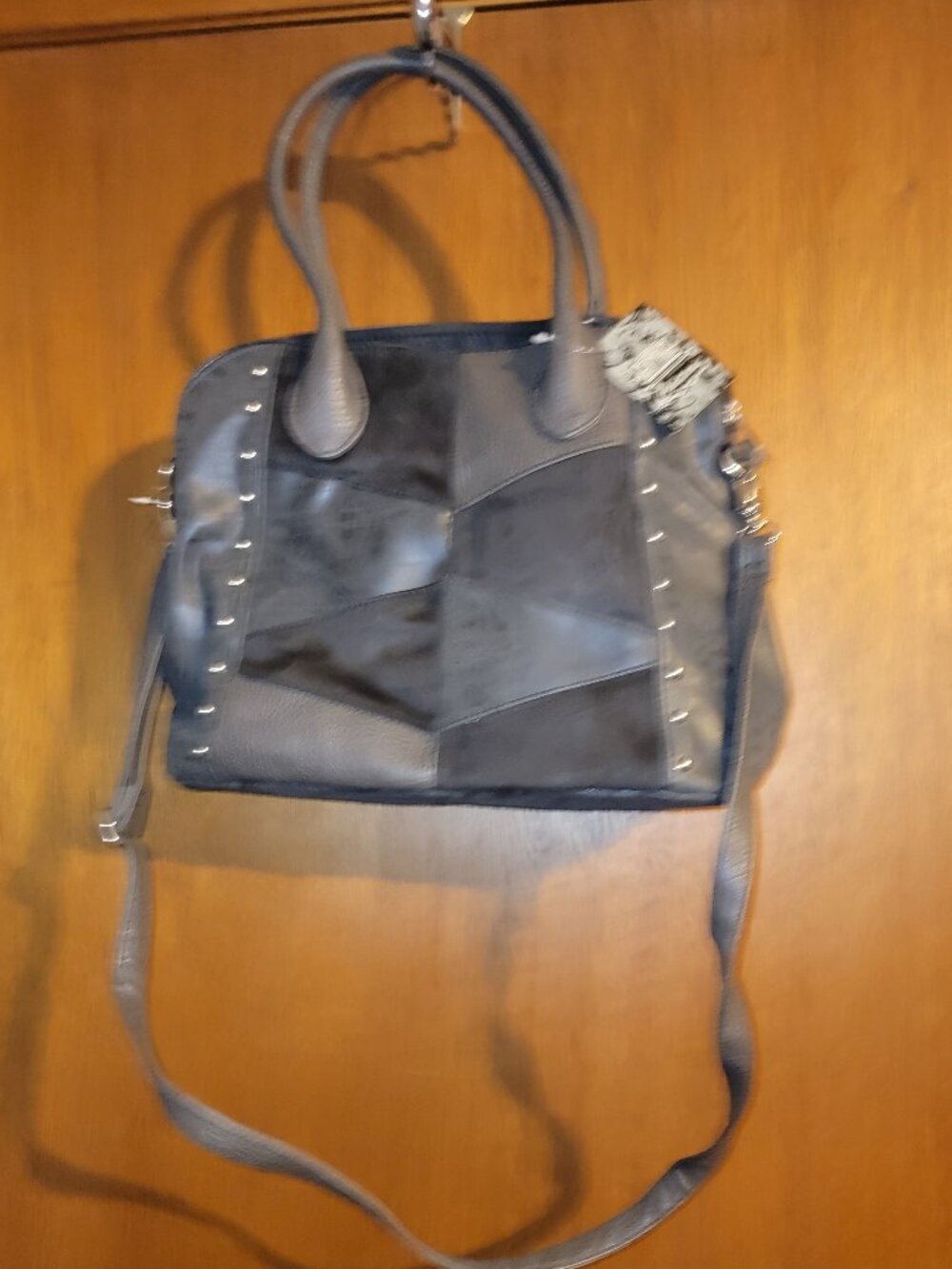 Chateau Handbag Patchwork Y2K New Gray Satchel Faux Suede Leather Crossbody Stud